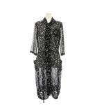 コムデギャルソンコムデギャルソン COMME des GARCONS COMME des GARCONS コムコム AD2014 シースルー シャツワンピース ロング 総柄 シアー 長袖 XS 紺 ネイビー RO-O009 /YM