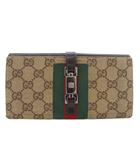 グッチ GUCCI ジャッキー 長財布 二つ折り財布 キャンバス レザー 黒 ブラック ベージュ 05479・2067 /TK ■OH