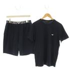 エンポリオアルマーニ EMPORIO ARMANI ルームウェア セットアップ 上下 Tシャツ カットソー クルーネック 半袖 M ショートパンツ ハーフパンツ イージーパンツ ウエストゴム L ロゴプリント 紺 ネイビー HFYI01-20231 /YT