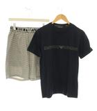 エンポリオアルマーニ EMPORIO ARMANI ルームウェア セットアップ 上下 Tシャツ カットソー クルーネック 半袖 ショートパンツ ハーフパンツ ロゴプリント S 紺 ネイビー グレー C1FY01-20231 /YT