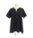 エムプルミエ ブラック M-Premier BLACK シャツ ブラウス 38 紺 半袖 Vネック 無地 /JP