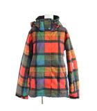ロキシー ROXY スキーウェア スノボウェア ジャケット 上着 中綿 M オレンジ 青 ブルー マルチカラー チェック柄 長袖 フード付き /AP