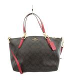 コーチ COACH シグネチャー ショルダーバッグ ハンドバッグ 2way PVC レザー 茶 ブラウン 赤 レッド F28989 /AN50