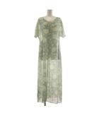 ローラアシュレイ LAURA ASHLEY シアーワンピース ロング 11 黄緑 花柄 半袖 /RR