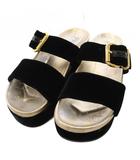 プラダ PRADA ベルベット バックル サンダル ベロア 厚底 ダブルストラップ 39 黒 ブラック 1XZ640 /TK 46