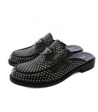 プラダ PRADA スタッズブラッシュドレザーミュール パンプス ローファー トライアングルロゴ 36.5 黒 ブラック シルバーカラー 1D0310 /YT