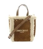 ジミーチュウ JIMMY CHOO ミニ エヌエス トート MINI NS TOTE ハンドバッグ ショルダーバッグ スエード ボア 茶 ブラウン 白 ホワイト /YT14