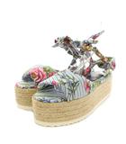 ザラ ZARA サンダル アンクルストラップ エスパドリーユ 花柄 厚底 35 ベージュ 水色 ライトブルー 5500/201/202 /YT8