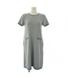 フォクシー FOXEY Knit Dress Quinn ワンピース 半袖 ロング 千鳥格子 38 白 青 44399 /BM36