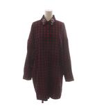 ザラ ベーシック ZARA BASIC 22AW チュニック シャツ ブラウス M 赤 レッド 紺 ネイビー チェック柄 長袖 /RR