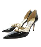 ジミーチュウ JIMMY CHOO オーレリー 85 パンプス ポインテッドトゥ パテントレザー パール装飾 36 黒 ブラック /KU