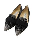 ジミーチュウ JIMMY CHOO GALA フラットシューズ パンプス ラインストーン ポインテッドトゥ リボン 36 黒 ブラック /TK