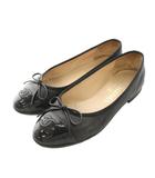 シャネル CHANEL バレリーナ フラットシューズ バレエシューズ ココマーク ビブラムソール 34.5C 黒 ブラック リボン /YM