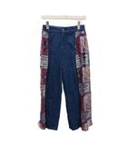 スカラー ScoLar 花スカーフパッチワーク柄 シフォン切替 デニムパンツ ジーンズ M 紺 ネイビー /YM