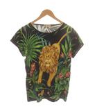 グッチ GUCCI Tシャツ カットソー 半袖 M 黒 ブラック 緑 ライオン プリント ボタニカル柄 /YM