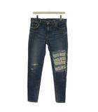 ヒステリックグラマー HYSTERIC GLAMOUR KINKY JEANS 23SS TYPE LOGOパッチ リメイクスリムデニムパンツ ジーンズ ジップフライ USED加工 28 インディゴ 01231AP07 /BM