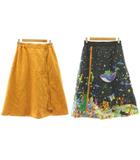 スカラー ScoLar 柄展開リバーシブルスカート ひざ丈 総柄 ドット柄 M 黄 イエロー 黒 ブラック /KU