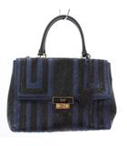アニヤハインドマーチ ANYA HINDMARCH ハンドバッグ ストライプ レザー 黒 ブラック 紺 ネイビー /TK