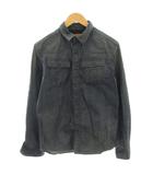 デニムシャツ シャンブレーシャツ 長袖 USED加工 紺 ネイビー /HN