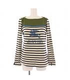 バーバリーブルーレーベル BURBERRY BLUE LABEL カットソー 長袖 ボートネック ボーダー柄 ロゴ プリント 38 アイボリー カーキ /BB ■GY14