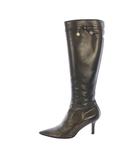 ルイヴィトン LOUIS VUITTON ロングブーツ ポインテッドトゥ ローヒール レザー リボン 35.5 ダークブラウン /BB