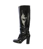 シャネル CHANEL ロングブーツ ラウンドトゥ チャンキーヒール エナメル ココマーク ロゴ 35 黒 ブラック /BB