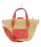 コーチ COACH 2WAY カゴバッグ かごバッグ ハンドバッグ ショルダーバッグ 編み込み ロゴ バイカラー ベージュ サーモンピンク CJ519 /BB