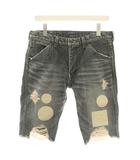 エヌエヌバイナンバーナイン n(n) by NUMBER (N)INE 04AW GIVE期 ハーフデニムパンツ ショートパンツ ジップフライ ワッペン加工 ダメージ加工 3 黒 ブラック /YT