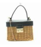 ザラ ZARA 2WAY かごバッグ カゴバッグ ハンドバッグ ショルダーバッグ フェイクレザー 切替 編み込み プッシュロック 黒 ブラック ベージュ /BB ■OF ▲H