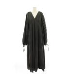  ローレン louren プリーツワンピース フレア マキシ ロング 長袖 Vネック F グレー lo211-06 /HN ▲H