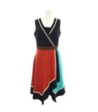 ノースリーブ ワンピース ひざ丈 34 紺 ネイビー オレンジ 茶色 水色 62J70-715-28 /YM ■MA