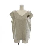 グレースコンチネンタル GRACE CONTINENTAL Tシャツ カットソー 36 グレー Vネック ノースリーブ ビーズ刺繍 /LP ■MA