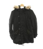 タグ付き モッズコート ロング フェイクファー スタッズ F 黒 ブラック /HN ■MA