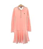 ポロ ラルフローレン POLO RALPH LAUREN ポロワンピース 鹿の子 長袖 フレア ひざ丈 女の子 12-14 150cm ピンク /KU ■GY09