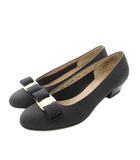 サルヴァトーレフェラガモ Salvatore Ferragamo ヴァラリボン パンプス 5.5C 紺 ネイビー 黒 ローヒール /YM ■GY09