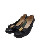 サルヴァトーレフェラガモ Salvatore Ferragamo ヴァラリボン パンプス ラウンドトゥ 型押し レザー 6 黒 ブラック /AN ■GY09