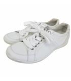 プラダスポーツ PRADA SPORT 4E2439 オールレザー スニーカー 薄底 ローカットシューズ ラバーロゴ 白 ホワイト 6 25cm相当 IBO76