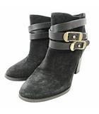 ジミーチュウ JIMMY CHOO スエードレザー ショートブーツ ハイヒール ベルト 36.5 23.5cm ブラック 黒 0704 IBO76