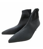 プラダ PRADA ニット ソックスブーツ ショートブーツ ポインテッドトゥ 39 26cm ブラック 黒 0704 IBO76