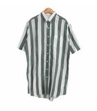 15SS Short Sleeve Oversize Shirt ストライプシャツ 半袖 ボタンダウン ホワイト×グリーン 38 約S IBO76