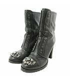 ジミーチュウ JIMMY CHOO 美品 ビジュー ショートブーツ バックジップ レザー ハイヒール 35.5 22.5cm ブラック 黒 0729 IBO78