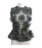 花柄 3Dアップリケ ノースリーブ カットソー ペプラム シースルー フラワー バックジップ カーキ 0810