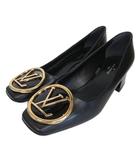 ルイヴィトン LOUIS VUITTON 新品同様 極美品 マドレーヌライン LVサークル ロゴ パンプス レザー ゴールド金具 スクエアトゥ ノワール 黒 ブラック 34 21.5cm ■MNK1