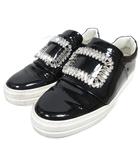 ロジェヴィヴィエ ROGER VIVIER ビジュー スクエアバックル スニーカー スリッポン エナメル 黒 ブラック 37.5 ■MNK2