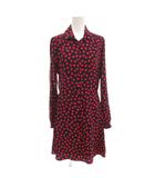 サンローラン パリ SAINT LAURENT PARIS 18年 シルク シャツワンピース F36 ひざ丈 長袖 ドット柄 総柄 黒 ブラック ピンク /AE ■MNK2
