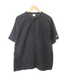 チャンピオン CHAMPION リバースウィーブ ヘンリーネック Tシャツ カットソー 半袖 ロゴ刺繍 M 黒 ブラック 1201