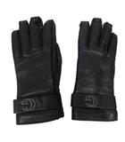 グッチ GUCCI レザー グローブ 手袋 カシミヤ裏地 GG金具 本革 7 黒 ブラック IBO86