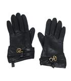 グッチ GUCCI カウレザー グローブ 手袋 ハートチャーム リボン GG 牛革 シルク裏地 ゴールド金具 7 黒 ブラック 245919 IBO86