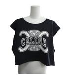 セリーヌ CELINE 美品 23SS トリオンフ クロップド Tシャツ プリント ノースリーブ カットソー M 黒 ブラック 2X17D671Q ■MNK3