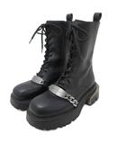 チャールズ&キース  CHARLES&KEITH セルマーチャンキーチェーンカーフブーツ ショートブーツ レザー レースアップ 厚底 チェーン 黒 ブラック 37 約23.5㎝